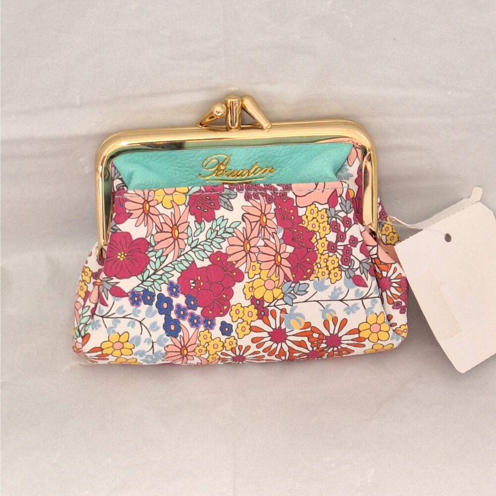 Buxton Vintage-Style Floral Print Coin Purse with Gold Metal Kiss-lock Clasp